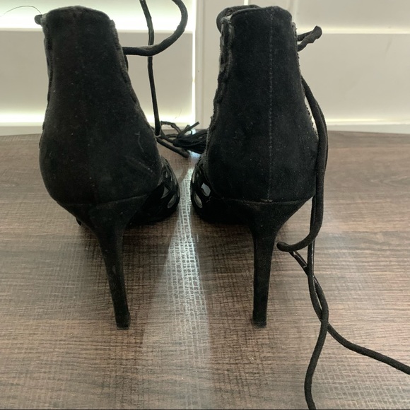 Zara black openwork wraparound lace up high heel sandals - Picture 8 of 12